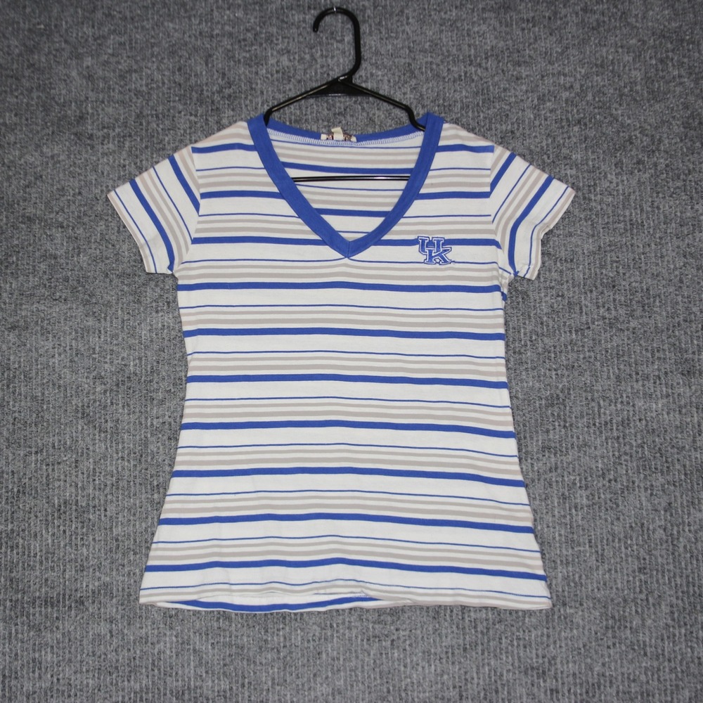 UG APPAREL‎ Womens Striped V Neck T Shirt Kentucky Wildcats Blue White Grey S